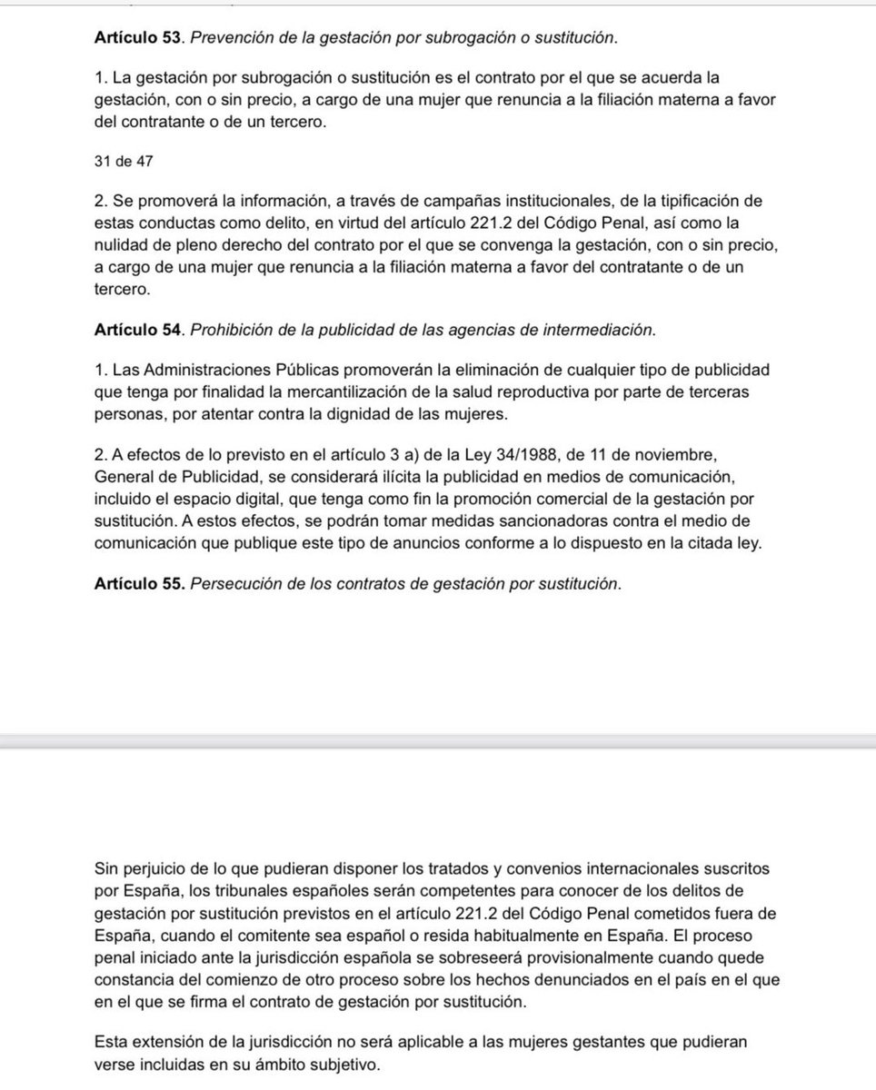 Hoy se ha filtrado por parte del gobierno la reforma de la ley del aborto, en la que quieren incluir estos tres artículos relacionados con la #gestaciónsubrogada.