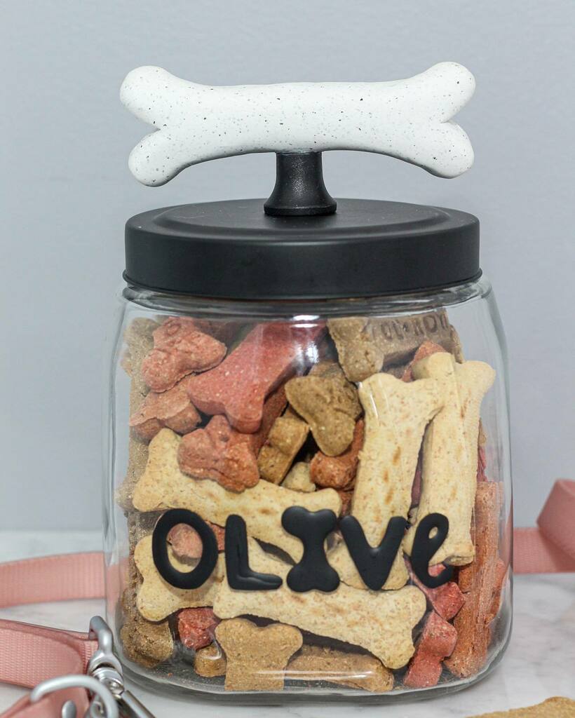 LydiOutLoud's tweet photo. This dog treat jar is too cute to stash in the pantry! If you have a doggy in your life, they deserve a fun treat jar. 🐶 And not just any treat jar… a granite dog bone-handled, personalized one! 🦴 Make one for your favorite pooch with @sculpey_official new White Granite Prem… https://t.co/WOySftnbn1