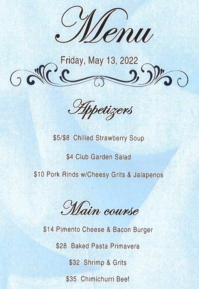 Have dinner at GCC this Friday night!!