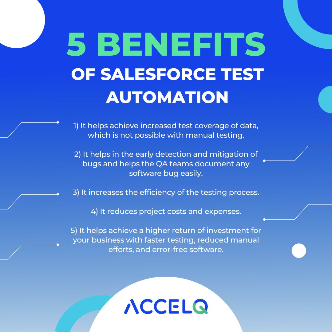 ACCELQ's tweet image. #Salesforce quality assurance has been overlooked by organizations due to time & cost-related constraints.
This is what Salesforce #TestAutomation is for!
Check these 5 benefits of #SalesforceTestAutomation to know how Salesforce Test Automation can bring value to your company.