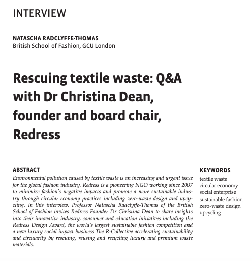 fashionnatascha's tweet photo. International Journal of Sustainable Fashion and Textiles SFT 1.1 includes my interview - Rescuing textile waste: Q&amp;A with Dr Christina Dean Founder and board chair @Redress_Asia   
Free to download https://t.co/VQl8wYm627 https://t.co/TWpXvDSLgX