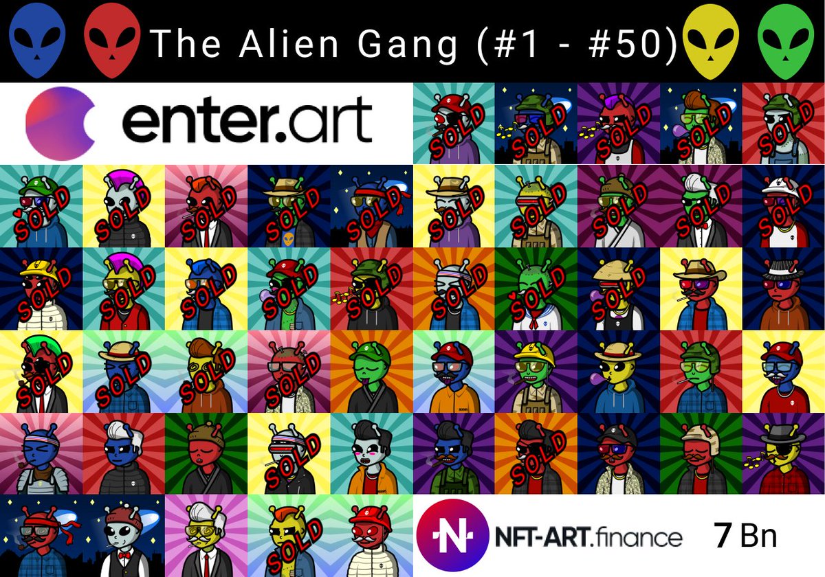 The Alien Gang 👽
@ #EnterArt!

Get Yours! 🛸 
🔗enter.art/artist/un_matu…

Buy $NFTArt @ Pancakeswap 🥞
🔗bit.ly/3xPVsBr

#nft #nfts #nftart #nftcollectors #nftcollection #EnterArmy  #enterAUDIO #EnterShillGang #EnterNFT  #BSC #Binance
