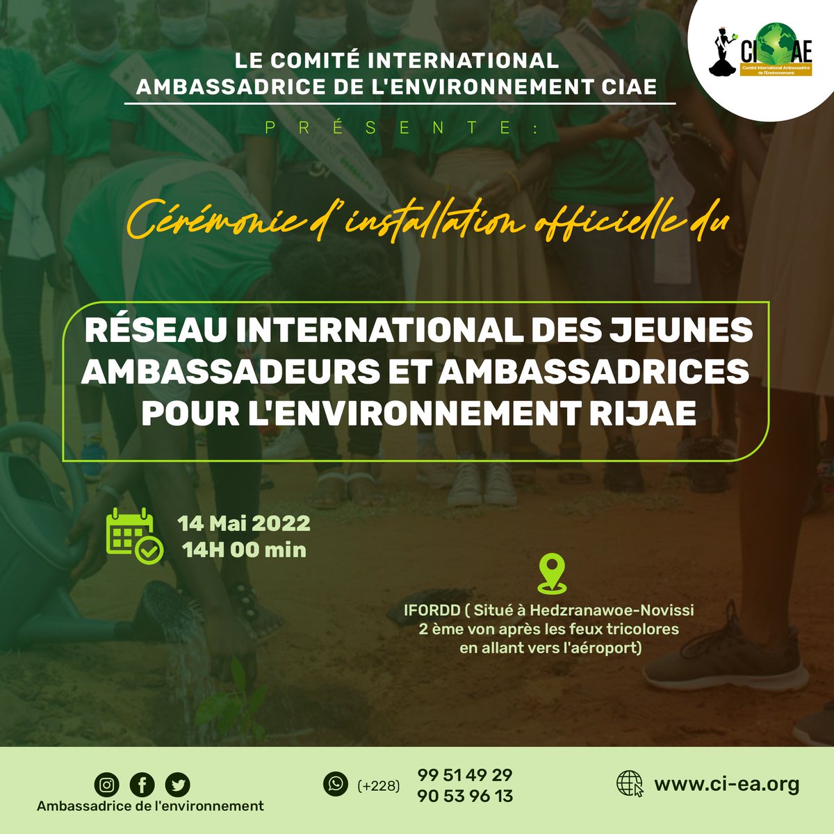 ambenvironnem's tweet photo. Nous sommes heureux de vous annoncer que nous installons officiellement : LE RÉSEAU INTERNATIONAL DES JEUNES AMBASSADEURS ET AMBASSADRICES POUR L'ENVIRONNEMENT RIJAE ce samedi 14 Mai 2022 à Ifordd.
L'installation de ce réseau est l'une des activités ou projet phare. https://t.co/Zm0draBbHv