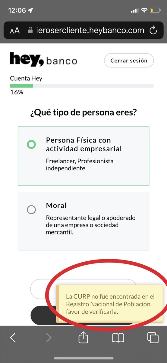 jchrebollo's tweet photo. @heybanco llevo 15 días intentando abrir una cuenta Hey negocios la app o el sitio me arroja el mismo error, levante folios sin ningún éxito, que puedo hacer? https://t.co/WVCEBqwxGT