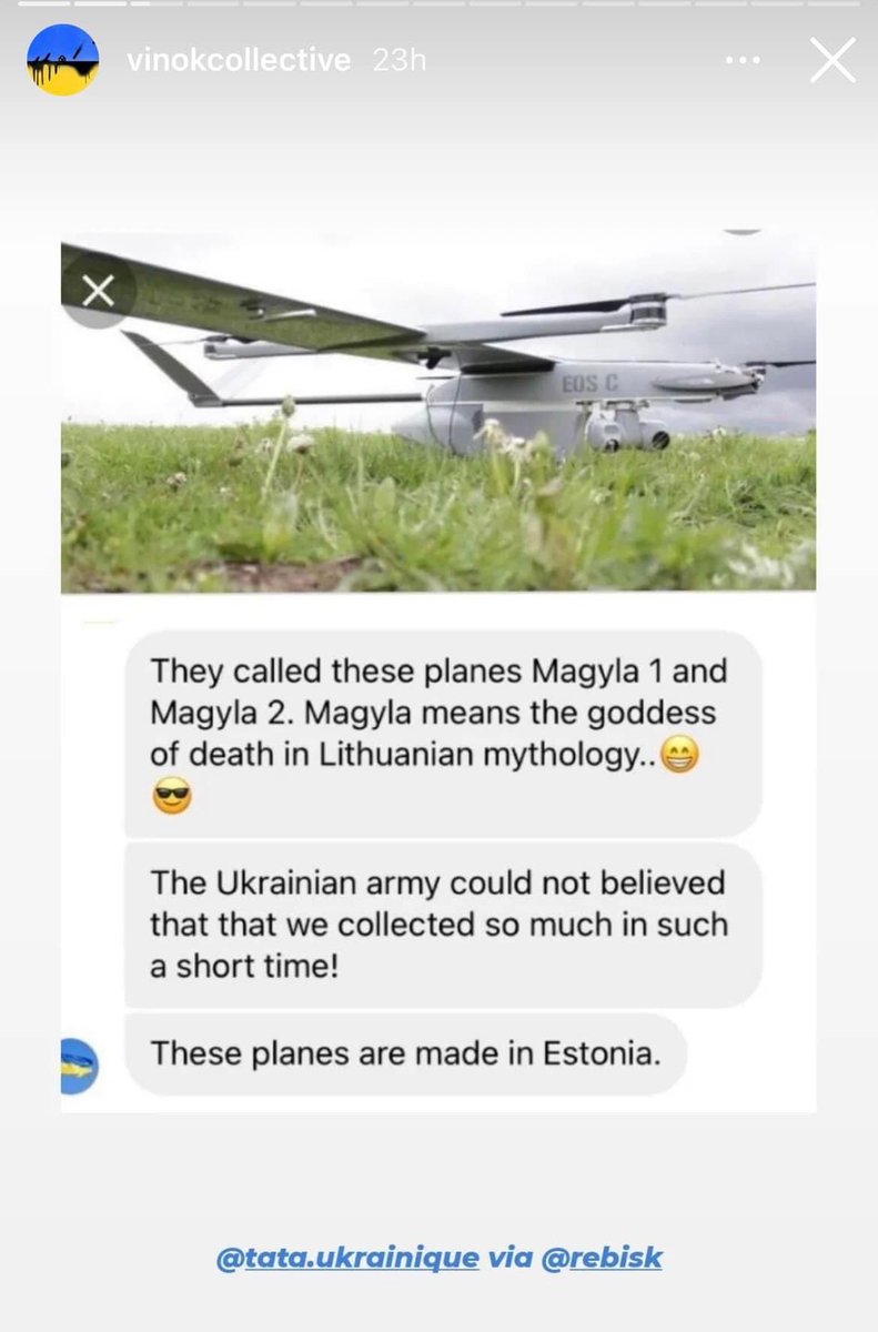 Lapockute's tweet photo. Lithuanians collected almost 400k € for this Estonian drone. In 16 hours. 

After this we believe we can buy #Bayraktar - and it actually might happen. Just have it in mind - it's only one initiative from hundreds in our country. #Lithuania firmly #StandUpForUkraine 

#Ukraine https://t.co/0xDIXc30VQ