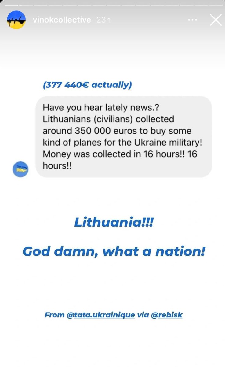 Lapockute's tweet photo. Lithuanians collected almost 400k € for this Estonian drone. In 16 hours. 

After this we believe we can buy #Bayraktar - and it actually might happen. Just have it in mind - it's only one initiative from hundreds in our country. #Lithuania firmly #StandUpForUkraine 

#Ukraine https://t.co/0xDIXc30VQ