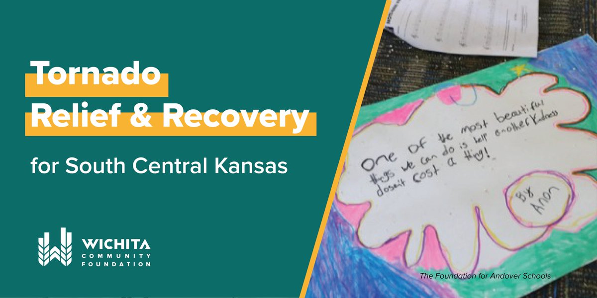 WichitaFdn's tweet photo. Many in South Central Kansas continue to feel the affects of the recent tornado. 

In response, the WCF Emergency Fund is mobilizing gifts to @AndoverFDN and @unitedwayplains to support the needs of @PrairieCreek385🏫 and recovery efforts to our neighbors👥 https://t.co/2u9eBq5B7s