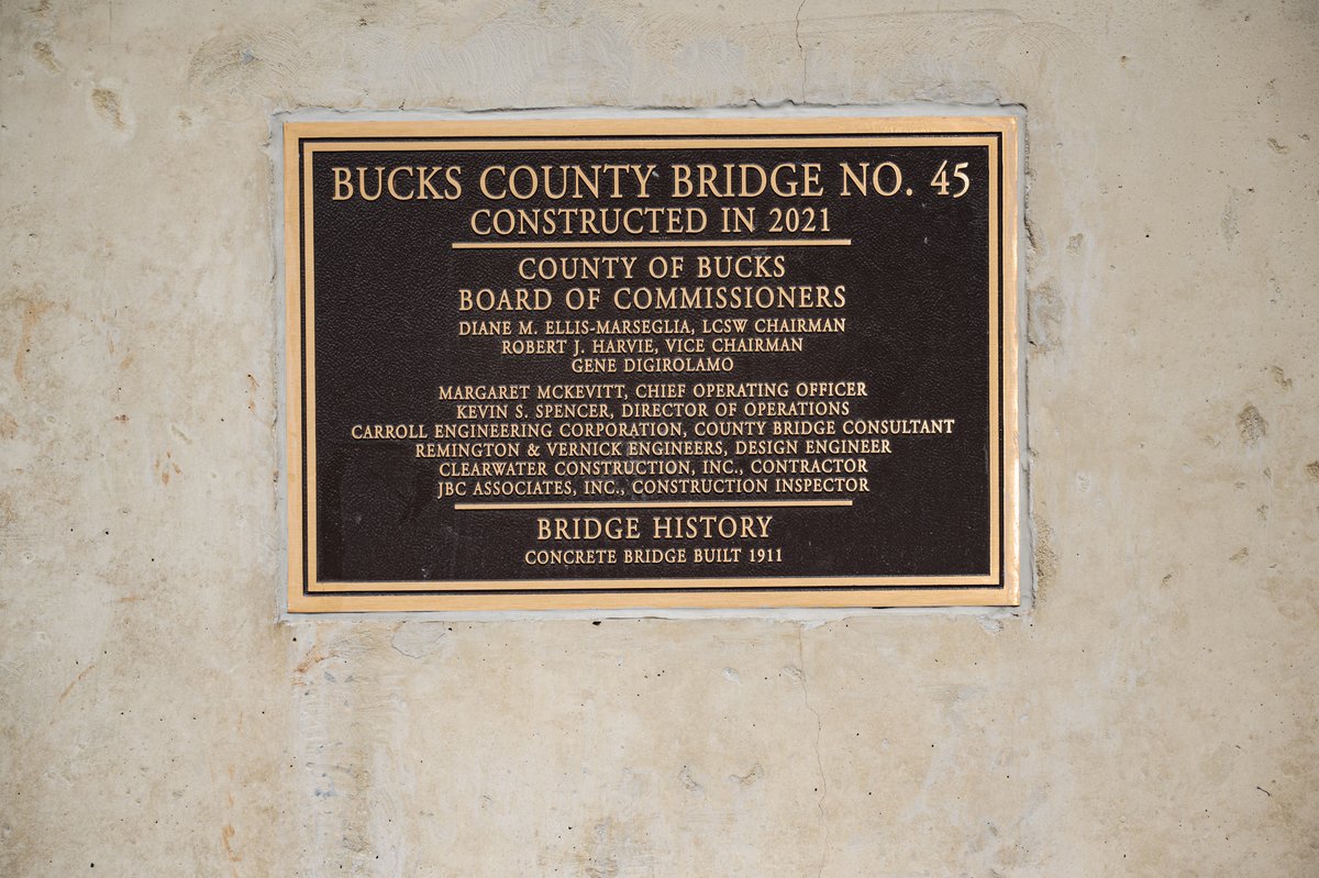 BucksCountyGovt's tweet photo. Bucks County Commissioners Bob Harvie and Diane Ellis-Marseglia joined Kevin Spencer, Bucks County General Services Director of Operations, Bedminster Township Supervisors, engineers, inspectors and construction personnel today to celebrate the reopening of County Bridge 45. https://t.co/GJqpbaQXYE