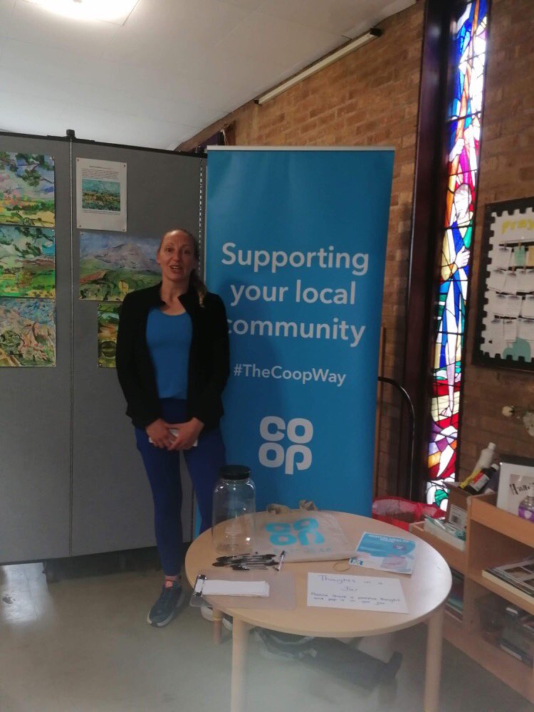 LINSGREATERMAN1's tweet photo. Our #JarsofHope are travelling far and wide across #Manchester #Oldham & #Rochdale @coopuk Member Pioneer patchโฆsharing kind & positive words to support others & ourselves this #MentalHealthAwarenessWeek Hereโs @KathyCoopMP at Chatterbox among an array of great organisations ๐ https://t.co/K6isEK8lps