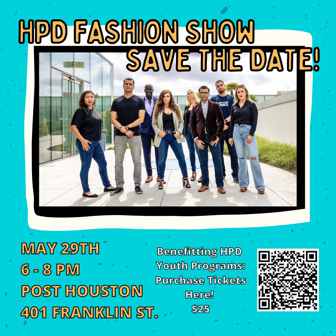 houstonpolice's tweet photo. It’s that time of year again! We’re excited to be presenting you with some of our finest and flyest officers &amp; civilians at @posthtx! Mark your calendars on May 29th to see some HPD “swag.”

Get tickets now! They benefit HPD Youth Programs!

#HoustonsFinest #HPDFashionPoliceUnit https://t.co/8tvJEuvr2M