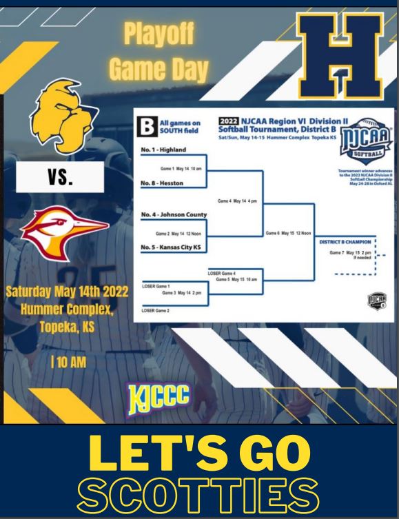 HighlandAlumni's tweet photo. Join us this Saturday (05/14) for the 2022 Region VI Division II  Softball Tournament at Hummer Park in Topeka!  Scotties will take on the Hesston Larks at 10:00 AM. The Alumni Association will be serving hot dogs following the game! Please bring a chair. See you there! https://t.co/MKVl5cjGUn
