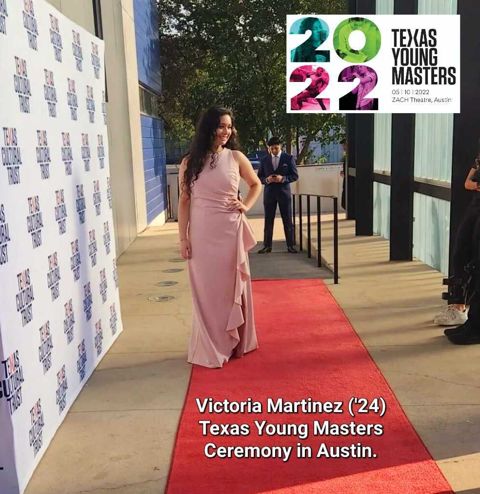 Excited to have had Victoria Martinez represent McHi at the Young Masters Ceremony at the ZACH Theatre in Austin.
Tori is one of 15 students chosen from across the State for this prestigious award and only 2 in the field of musical theatre.