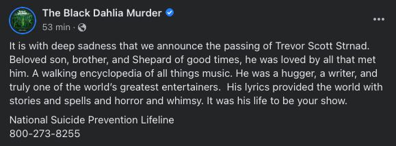 BBeat105's tweet image. The #BlackDahliaMurder, @bdmmetal, informa que Trevor Scott, su vocalista, @TrevorTBDM, falleció, al parecer se trató de suicidio.

#StayBlast
#BlastBeat105