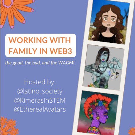 latino_society's tweet photo. Ever wondered what it’s like to work with your Spouse in Web3? 🥰🤬😁

Join @latino_society @KimerasInSTEM and @EtherealAvatars Thursday at 1pm EST to learn about the good, the bad, and the WAGMI! 🌟

Set your reminders: ⏰
https://t.co/IoMUWW3d70 https://t.co/rZZ86rkQp8