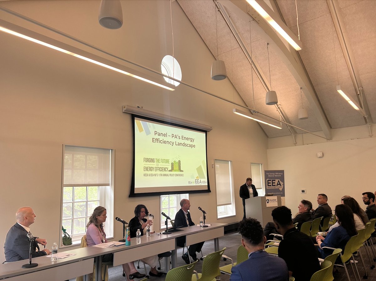 The_EEAlliance's tweet photo. The #FF4EE PA Panel talks about EE challenges and opportunities in the Keystone State! Featuring voices from @WeSpeakBuilding, @PennsylvaniaDEP, @PA_PUC, PULP, and CAPS. https://t.co/2qrcD7MygO