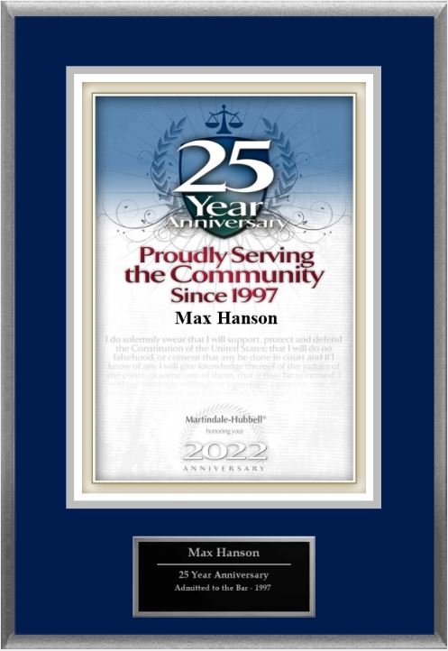 One of our attorneys, Max Hanson, is celebrating his 25th anniversary of practicing law!   Congratulations to Max for this outstanding accomplishment and for his 25 years of dedicated, meaningful legal work in our community.  Read more about Max here: bit.ly/3yt9Faj