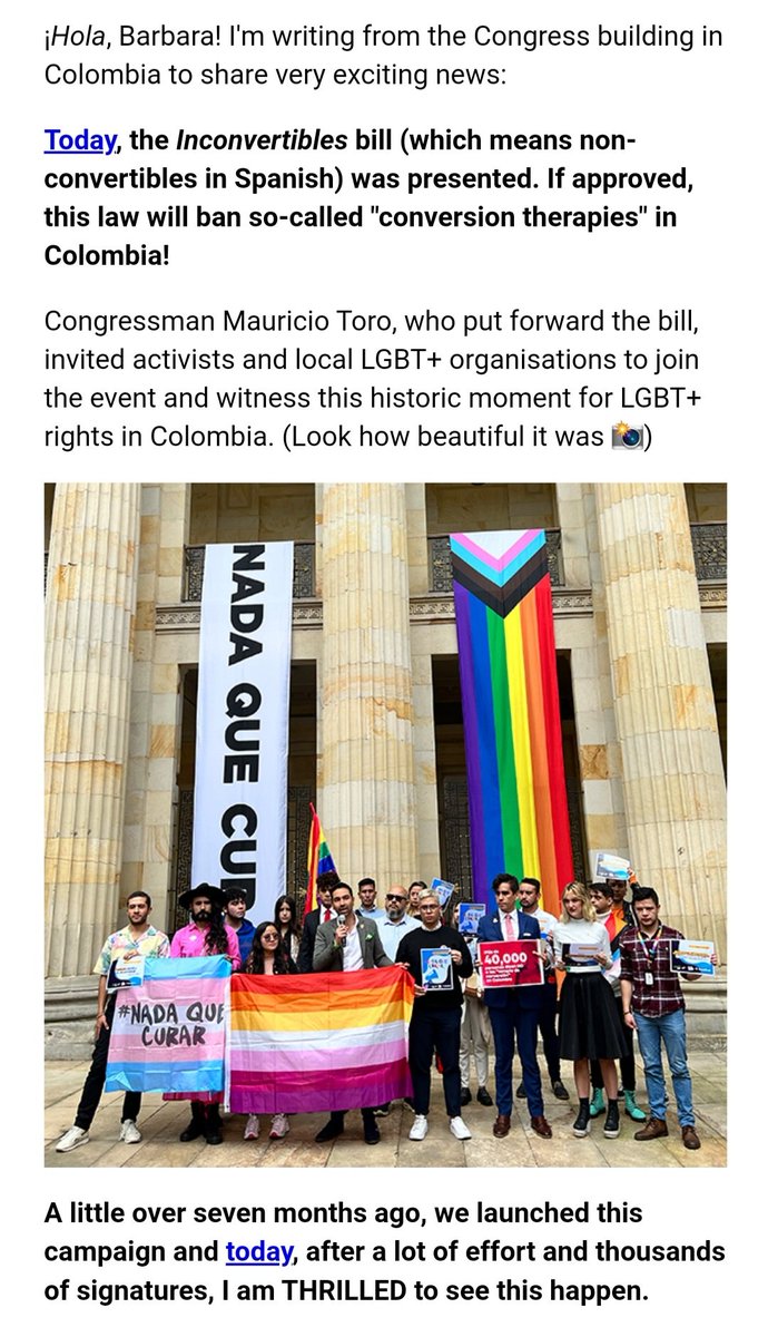 barbiecan's tweet photo. This is terrific news, so close to a complete ban of conversion practices in Colombia, including gender identity. Hopefully it'll all come together & if Colombia can do it why can't we? Do the right thing @BorisJohnson & the NI Assembly. #BanConversionTherapy #nobanwithouttrans https://t.co/OBlzBmmwhl