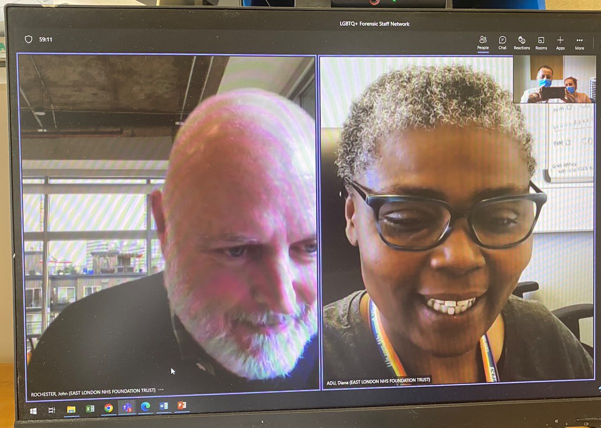 CloughLawford's tweet photo. Inaugural meeting of ELFT Forensics LGBTQ+ Staff Network! Planned loads - Allies Training, educational SU events, tackling homophobia, all-gender bathrooms. All in 1 hour! Lead by capable Network Leads John and Diana 🤩 TY  for encouragement @DGDandato @DrGilluley @DrPhilBaker https://t.co/M1AzTcOKAY