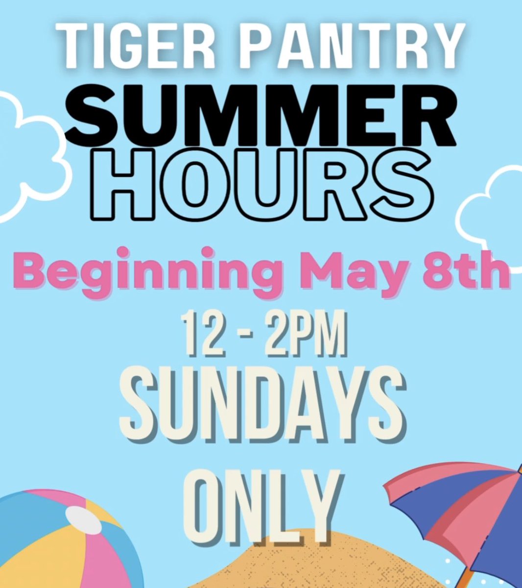 Need to use the pantry over the summer? We’ll still be here for you! Our doors will be open every Sunday from 12-2PM until the school year starts!