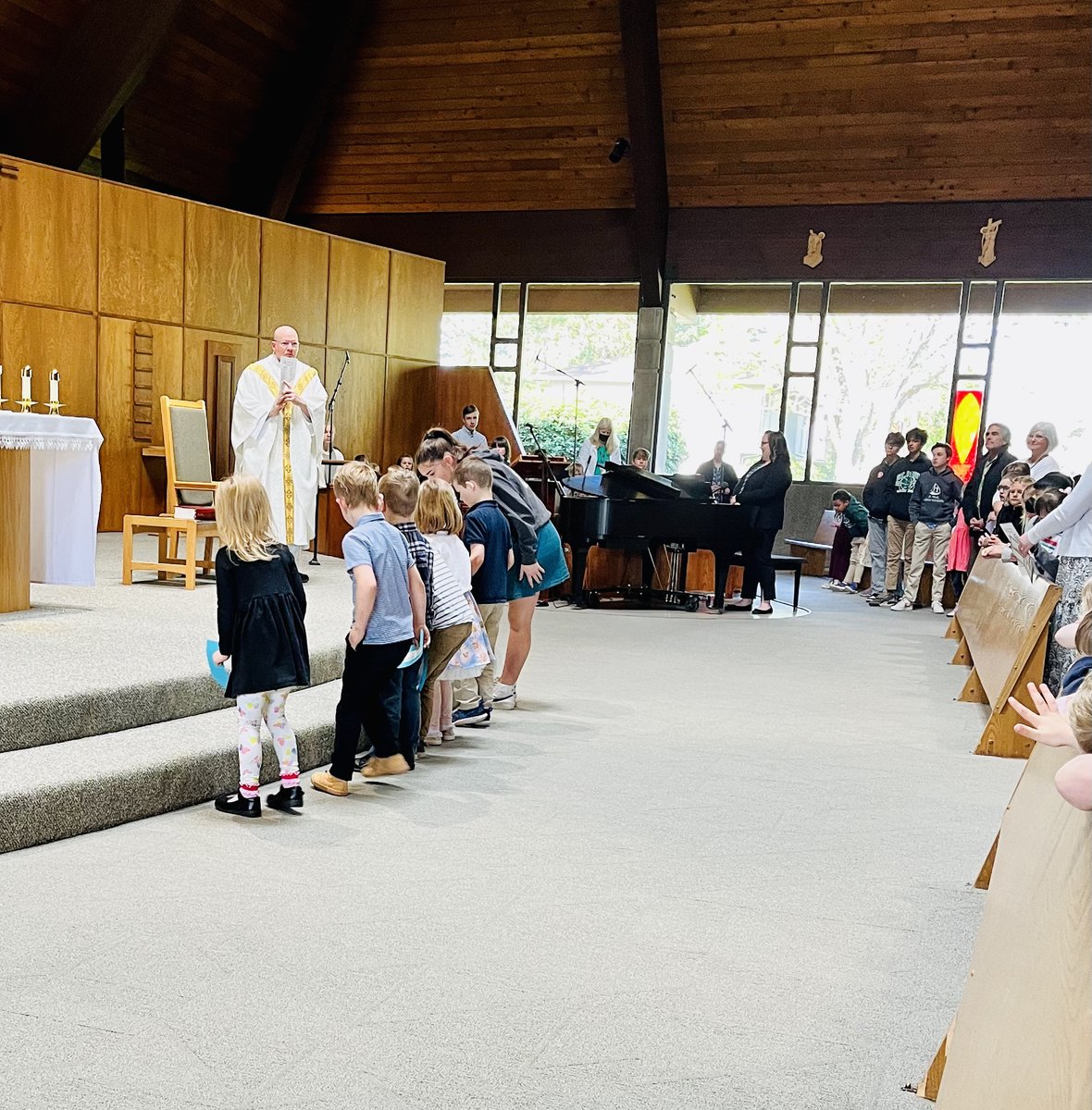SaintPaul60's tweet photo. We are so excited to have the whole school back at Mass! Today was our first all-school in person Mass in over 2 years! Thank you to our Kindergarten class for hosting all of us. https://t.co/2xsY3fl5zu