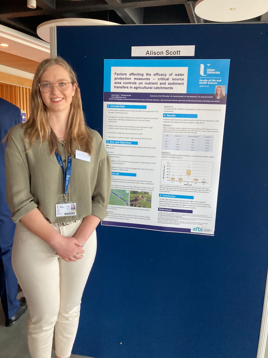 AlisonRoseScott's tweet photo. Delighted to have the opportunity to present my PhD research on nutrient and sediment transfers in agricultural catchments at my first, in-person #UlsterPhDFest. Thanks to the Doctoral College @UlsterUniPhD for hosting such a great event! https://t.co/FCtqyatBNW
