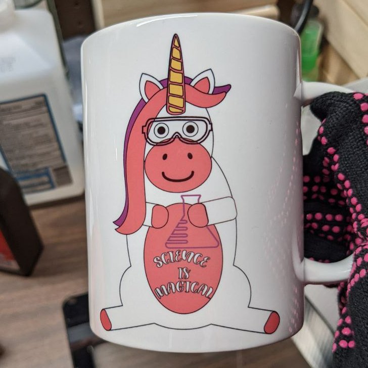 AutumnNMarsden's tweet photo. My MIL @jackiewoolard4 just made me this magical mug (I made the design) and I cannot wait to use it! 🦄☕️🧪🧬 https://t.co/Bjs2qUI2cs