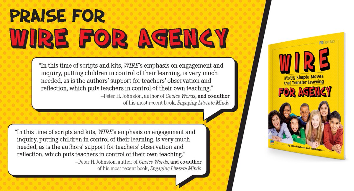 Inspire agency with effective tips from experts Jenn Hayhurst and Jill DeRosa. In ‘WIRE for Agency: Four Simple Moves That Transfer Learning,’ they address all aspects of agency with concrete actions to bring to the classroom. #wire4agency

Out now→ amzn.to/3lviI3J