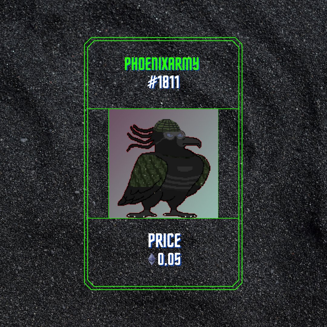PhoenixArmy #1811!!!
Available on Opensea Now!!!

Check link in bio!
linktr.ee/pheonixarmy

Search PhoenixArmy on Opensea to view collection and join the Army!