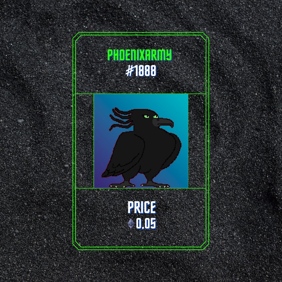 PhoenixArmy #1888!!!
Available on Opensea Now!!!

Check link in bio!
linktr.ee/pheonixarmy

Search PhoenixArmy on Opensea to view collection and join the Army!