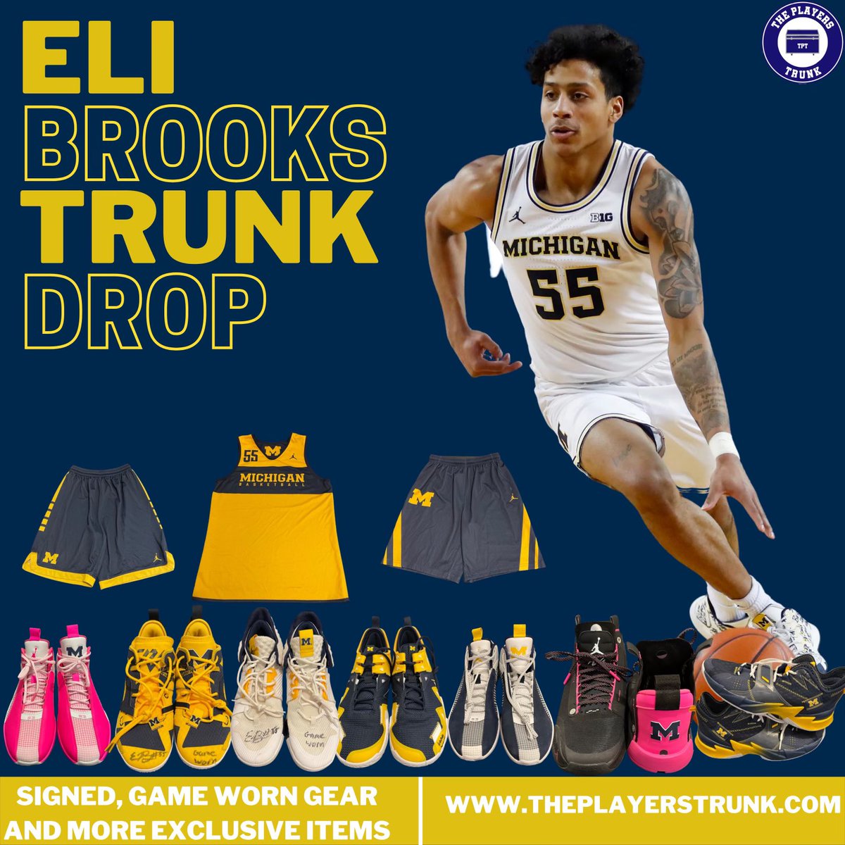 Michigan Fans! Excited to launch my game worn and player exclusive shoes, practice gear, and much more. A lot has sold out tonight, but still good stuff remaining. Grab something at the link below <a href="/theplayerstrunk/">The Players Trunk</a>               theplayerstrunk.com/collections/el…