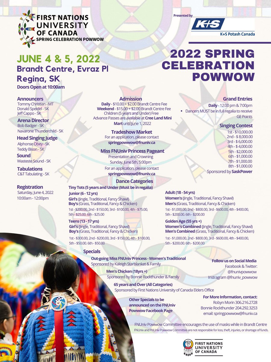 fnunivpowwow's tweet photo. 📣ANNOUNCEMENT: @fnunivpowwow Powwow Poster with all the #powwow details! @BrandtCentre @FNUNIVCAN @FNUnivAlumni @FNUniv_SA https://t.co/ReMjnk3Jaw