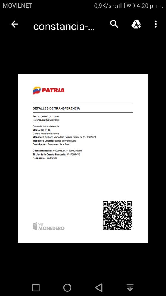 cordero_ventas's tweet photo. @CarnetDLaPatria buenas porque no se habra echo efectiva en mi cuenta si hice la transferencia el 06/05/2022 https://t.co/Z2xPsI4dIC