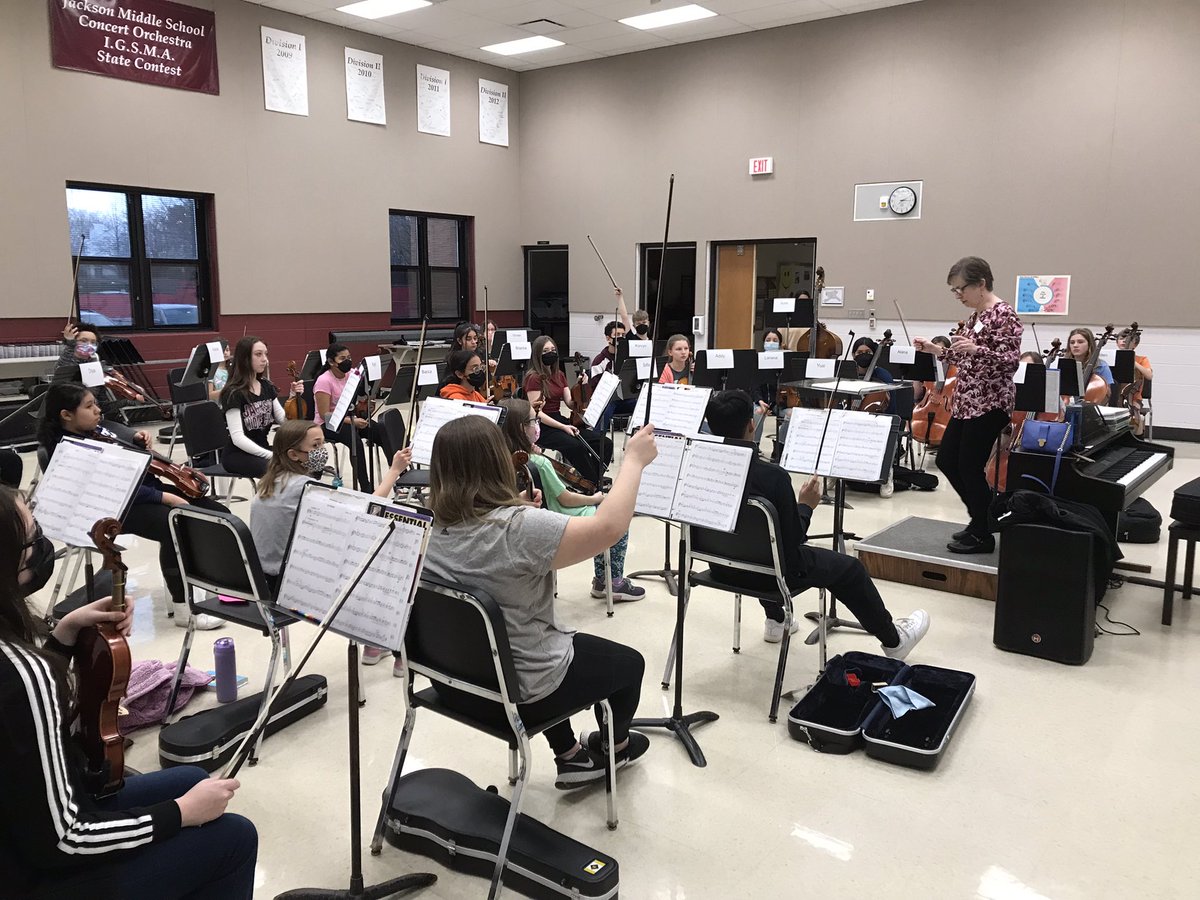 Mrs. Joanne May worked with the Jackson Middle School Concert Orchestra on April 22 and today in preparation for the upcoming Spring concert on Friday, May 13.