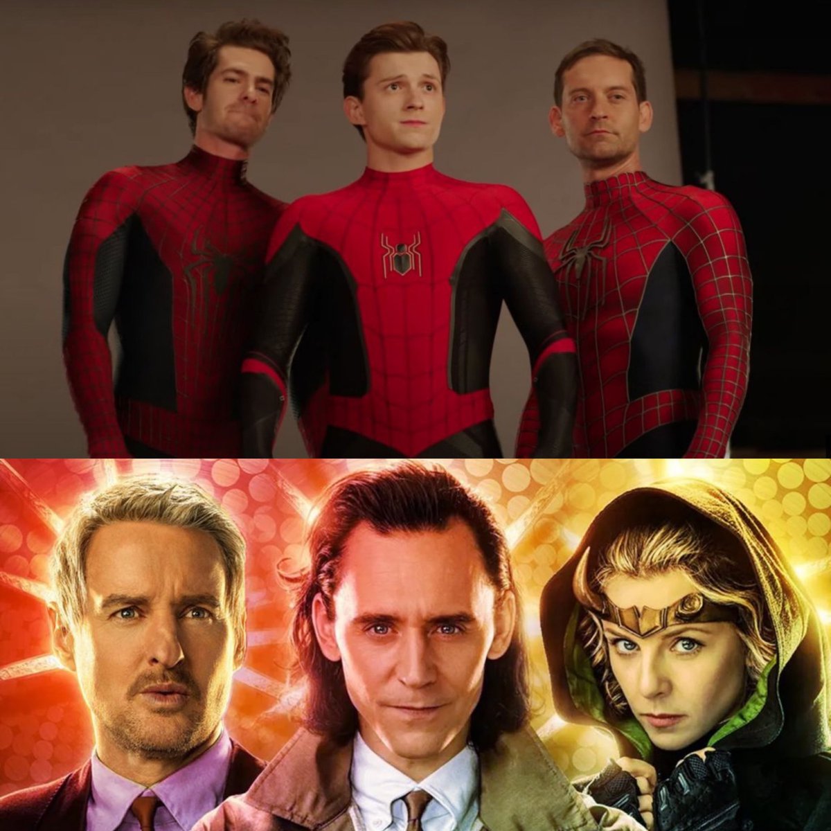 MarvelsContent's tweet photo. “Tom Holland, Andrew Garfield, Tobey Maguire” and “Tom Hiddleston, Sophia DiMartino, Owen Wilson” have been nominated for Best Team at the MTV Movie &amp; TV Awards. https://t.co/wzfEMCmNhQ