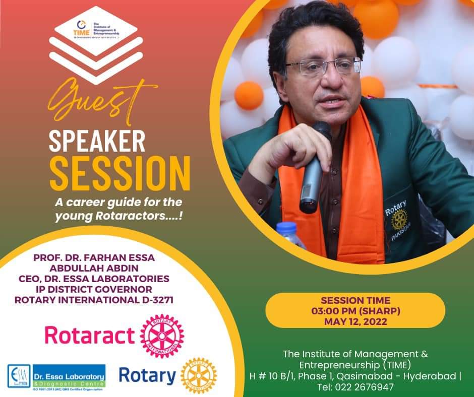 DrFoziakeerio's tweet photo. The Institute of Management & Entrepreneurship (TIME) is pleased to welcome our Guest Speaker,Prof.@DrFarhanEssa1 CEO of @Dressalab, Chain of Laboratories in Pakistan,IP Governor of #RID3271(Sindh & Balochistan)
#professionaldevelopment #business #jobopportunity #dressalab https://t.co/AL897OZmLP