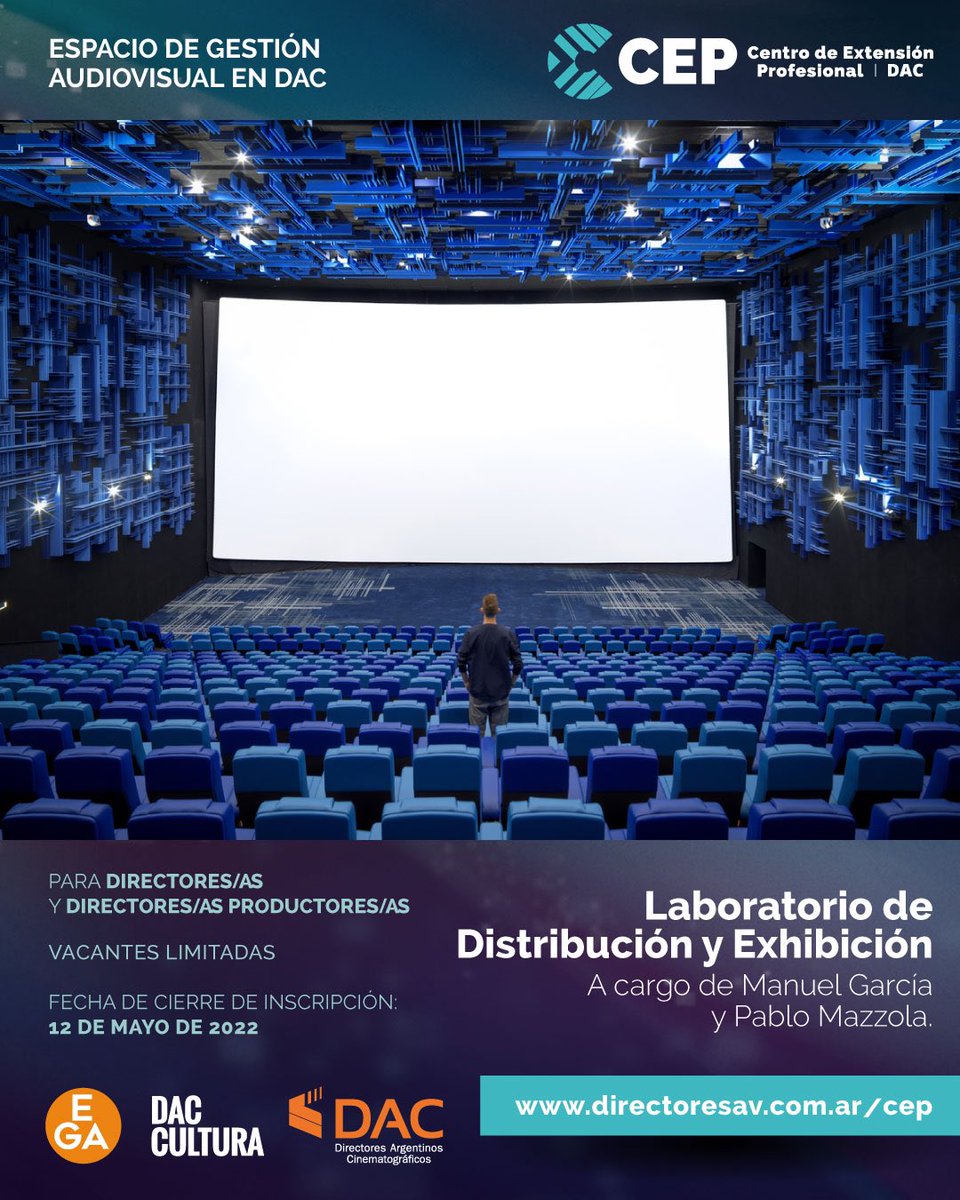 dacdirectores's tweet photo. 🖥Laboratorio de Distribución y Exhibición Online

🎬Para Directores/as y Directores/as Productores/as

🚨Cierre de inscripción: jueves 12 de mayo

👉Inscribite en https://t.co/hk4F4nGFGb

#dac #directores #ega #productores #manuelgarcia #dacdirectores #pablomazzola #cepdac https://t.co/epZSo59RJR