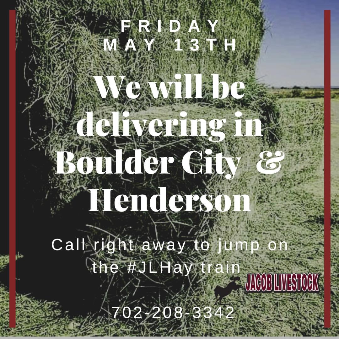 Jacob_Livestock's tweet photo. We will delivering in Boulder City, HSA, Henderson, Green Valley: off College & 95 on Friday May 13th
🚜 We still have room available on this truck load
☎️ Call right away to get your #JLfix 702-208-3342
#fridaydelivery #JLDelivery #JLisHot #UbreedemWeFeedum #HaveAHayDay https://t.co/L0BhZkLS8V