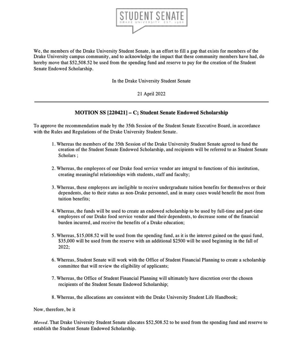 Drake University Student Senate tweet media
