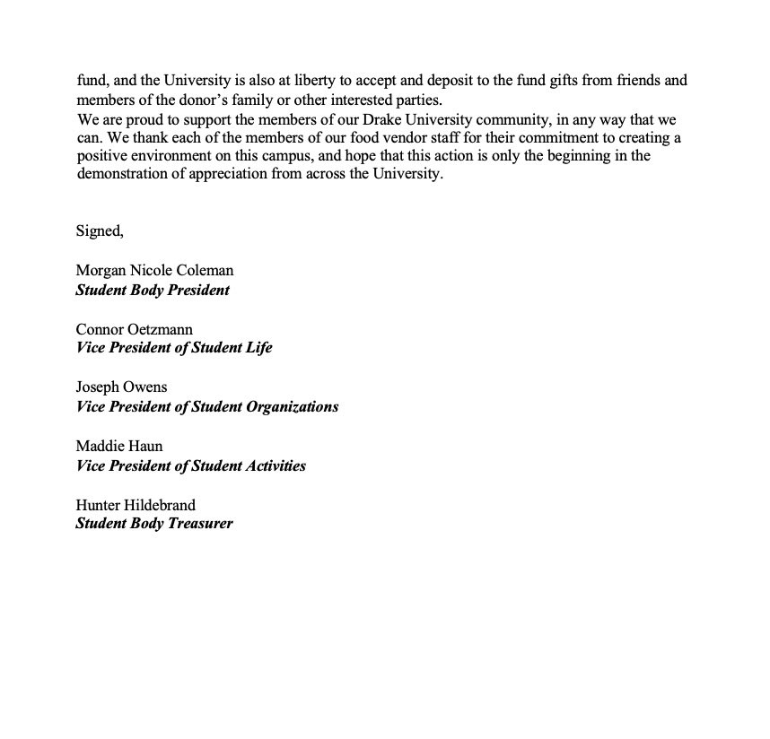 Drake University Student Senate tweet media