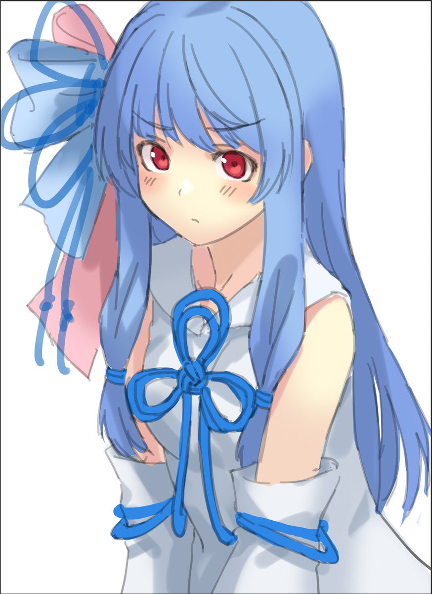 kotonoha aoi 1girl solo blue hair long hair detached sleeves red eyes blush  illustration images