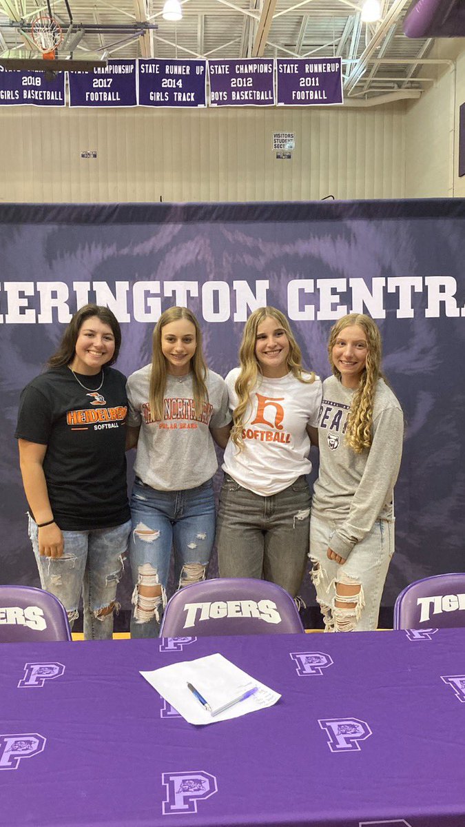 Congrats to four of our softball seniors who signed their letters of intent today! 

✅ Carmen Moore — Heidelberg University 

✅ Olivia Villies — Ohio Northern University

✅ Ellie Tressler — Heidelberg University

✅ Colleen Bare — University of Central Arkansas