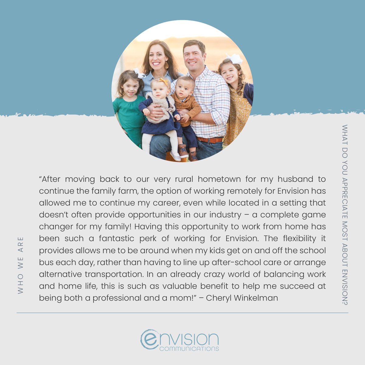 envisioncomm1's tweet photo. Envision Communications is a remote-based medical communications agency which provides our employees increased flexibility to spend more time with family/friends and work from any location without the hassle of a daily commute. #WhoWeAre #ENVISIONaries #MedicalCommunications https://t.co/uYDClnESE2