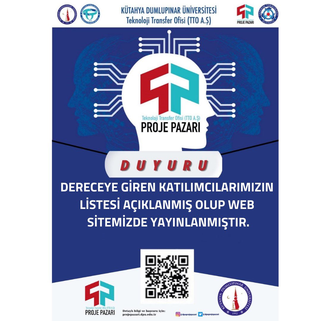 dpuprojepazari's tweet photo. Dereceye giren katılımcılarımızın listesi açıklanmış olup web sitemizde yayınlanmıştır. 

Dereceye giren tüm katılımcılarımızı tebrik ederiz. https://t.co/dpDNjdKAl9