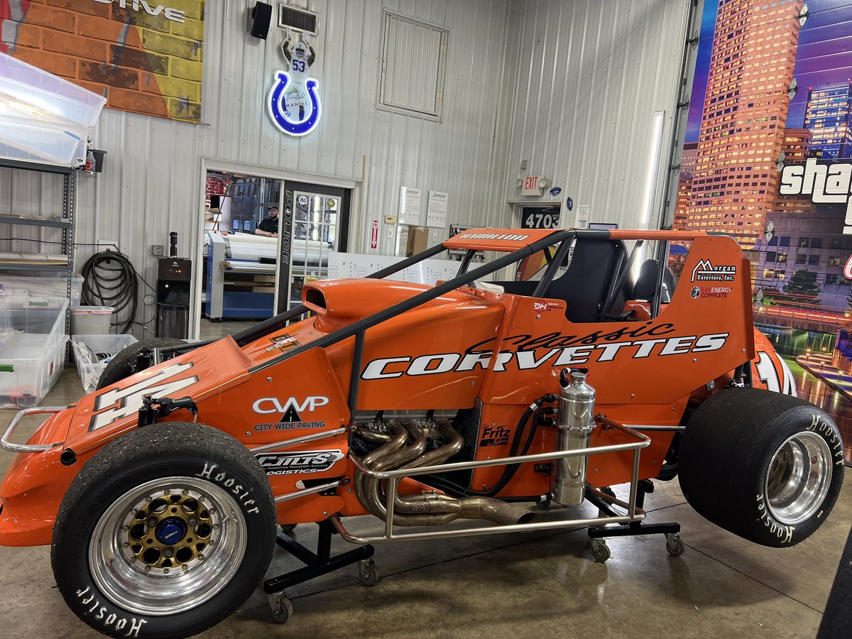 DaveyHamiltonJr's tweet photo. The DHR #14 Classic Corvettes USAC Silver Crown car is ready for battle for Carb Night May 27th at Lucas Oil Indianapolis Raceway Park! Thank you Shadow Graphix! 

#ClassicCorvettes #MorganExteriors #ThinEnergy #GoFastTakeChances  #CMTSLogistics #CityWidePaving https://t.co/csjSEYoiBg