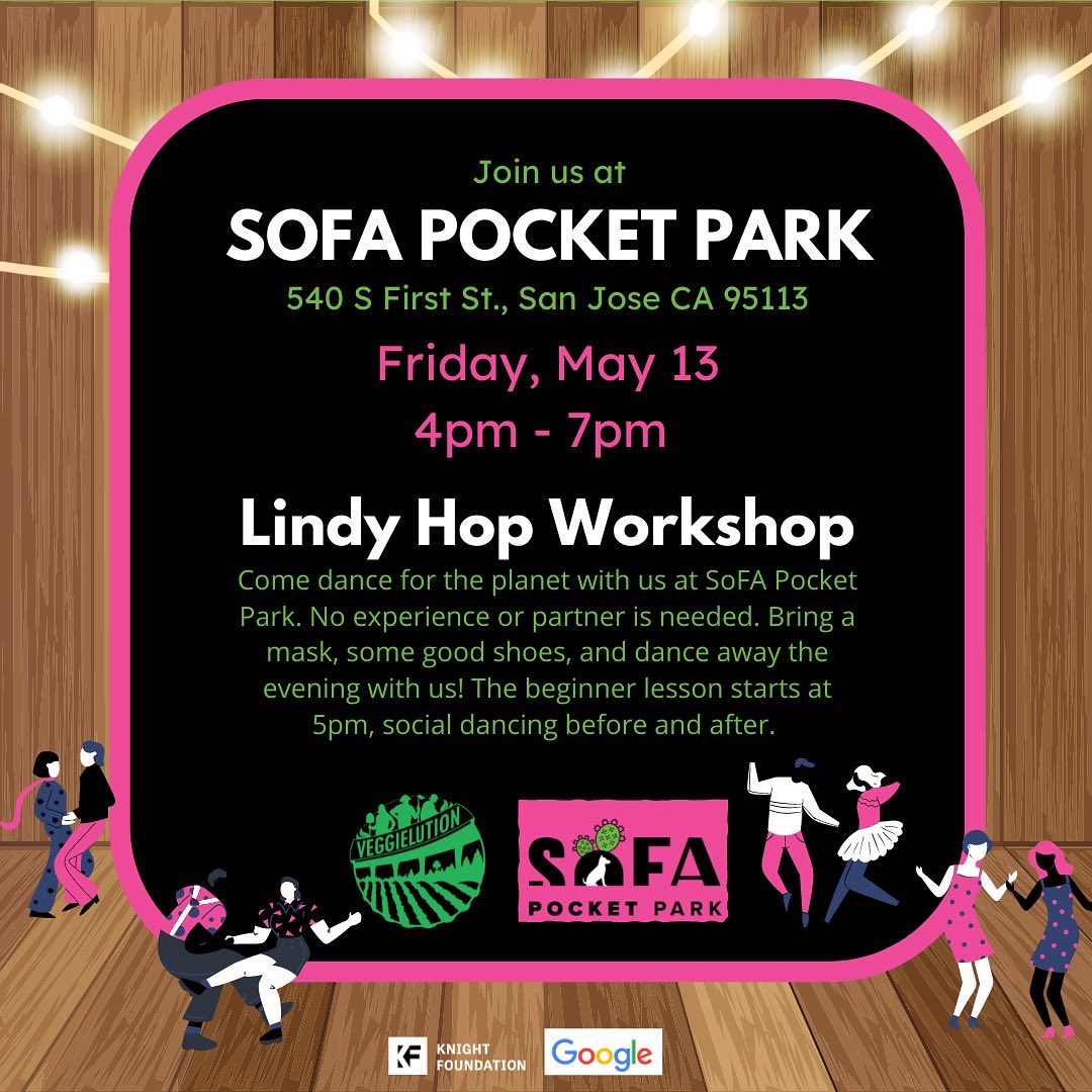 This week at SoFA Pocket Park we are having a Compost Stomp Lindy Hop Workshop Event! A short beginner swing dance lesson will be taught by swing dance teachers Catherine Lowe and Justin Siao. No experience or partner is necessary, just bring a mask and get ready to dance! 💃🏻