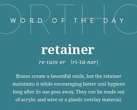 BivOrtho's tweet photo. Word of the Day...Retainer! This appliance is made to retain your beautiful smile when you get your braces removed. #retainerlife #appliance #bivinsortho #orthodontics #invisalign #smile #braces #drtodd https://t.co/kT4vFWbG54