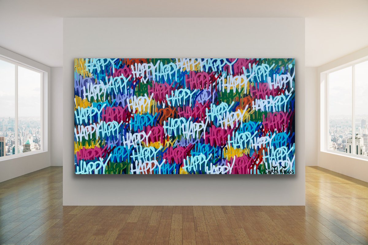 RiggsArt's tweet photo. https://t.co/gnbaaEZsVs Happy painting 60 x 111 inches 2022 spray paint and acrylic on canvas #ChrisRiggs #happy #love #art #arts #artist https://t.co/RPO26dOshQ