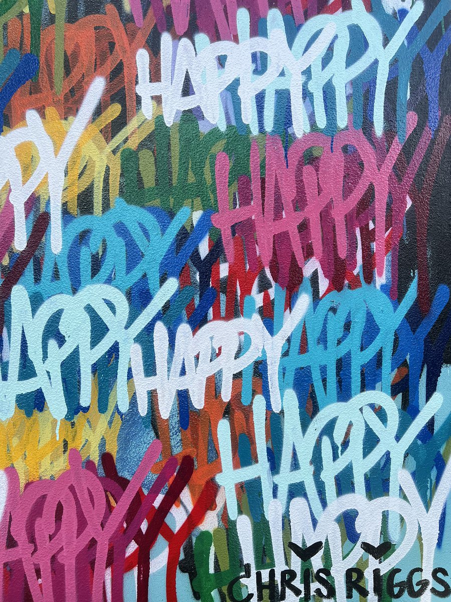 RiggsArt's tweet photo. https://t.co/gnbaaEZsVs Happy painting 60 x 111 inches 2022 spray paint and acrylic on canvas #ChrisRiggs #happy #love #art #arts #artist https://t.co/yM9XIwbBp7