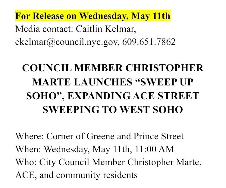 CleanUpSoHo's tweet photo. Good to see this @ChrisMarteNYC Hope it turns SoHo around… https://t.co/A8QJEdznwu