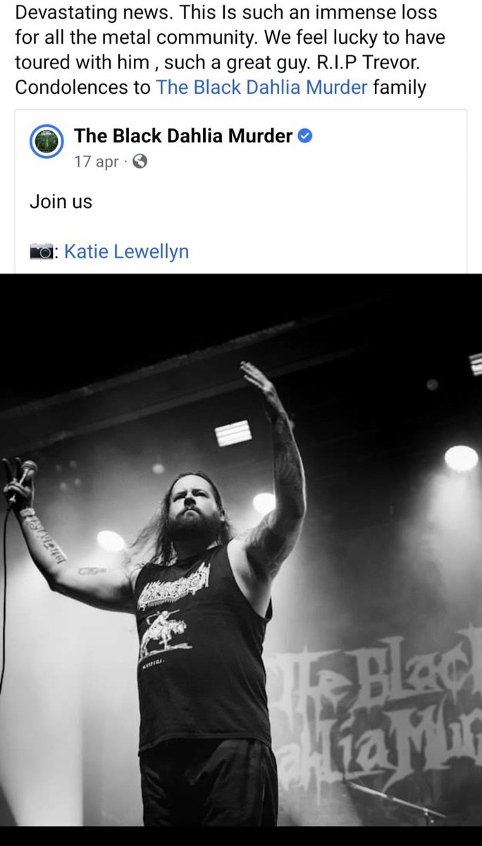 Hour of Penance (@hourofpenance) on Twitter photo Devastating news. This Is such an immense loss for all the metal community. We feel lucky to have toured with him , such a great guy. R.I.P Trevor. Condolences to <a href="/bdmmetal/">The Black Dahlia Murder</a> family Devastating news. This Is such an immense loss for all the metal community. We feel lucky to have toured with him , such a great guy. R.I.P Trevor. Condolences to <a href="/bdmmetal/">The Black Dahlia Murder</a> family